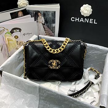 Chanel 19 Calfskin Crochet Flap Black Bag- AS1160 - 26cm
