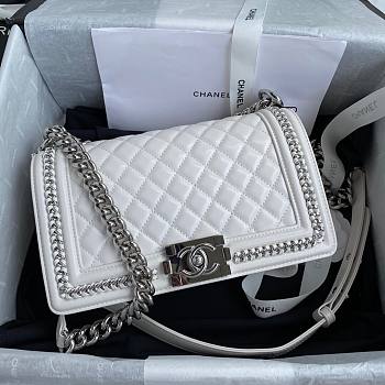Chanel Calfskin Chain Around White Boy Bag - A67086 - 15x25x9cm