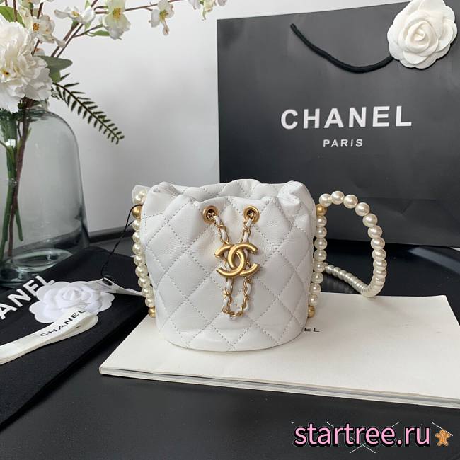 Chanel Mini Pearl Chain Bucket Drawstring Bag White- AS2529 - 12x12x12cm - 1