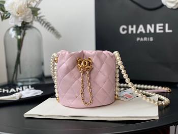 Chanel Mini Pearl Chain BucketDrawstring Bag Pink- AS2529 - 12x12x12cm