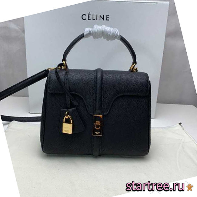 Celine 16 Small BAG IN GRAINED CALFSKIN Black - 23x19x10.5cm - 1