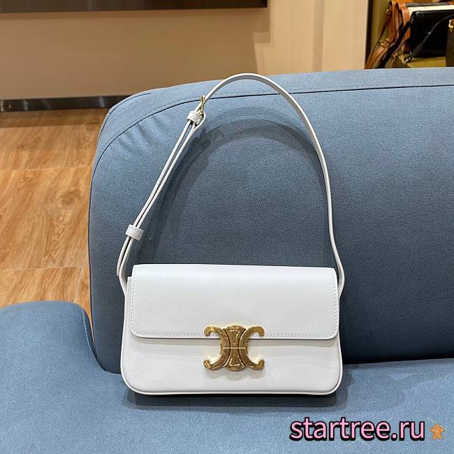 Celine Triomphe White In Shiny Calfskin - 20×10×4cm - 1