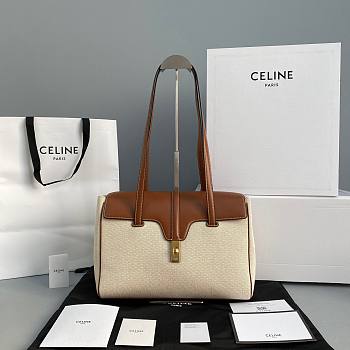Celine Medium Soft 16 Bag In Textile And Calfskin Tan/White - 33x23x14cm