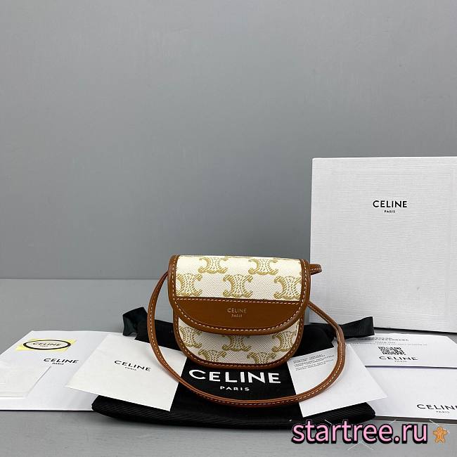 Celine Card And Coin Purse In Triomphe Canvas White/Tan - 10x8.5x3cm - 1