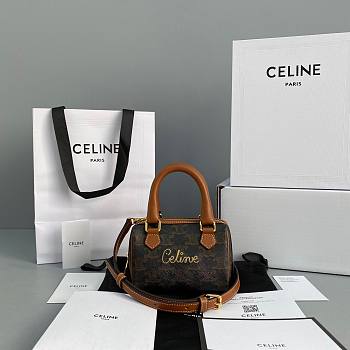 Celine Mini Boston Bag In Triomphe Canvas - 14x11x7.5cm