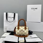 Celine Mini Boston Bag In Triomphe Canvas White  - 14x11x7.5cm - 1
