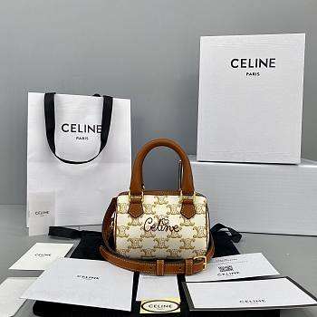 Celine Mini Boston Bag In Triomphe Canvas White  - 14x11x7.5cm