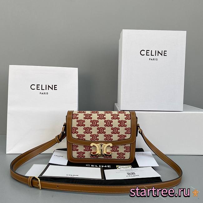 Celine Triomphe Bag In Textile Vintage Pink - 18x14x6cm - 1