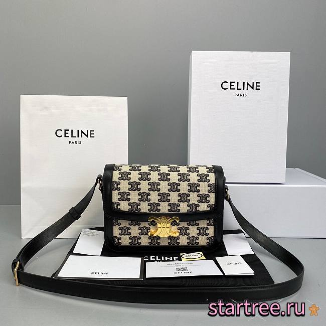 Celine Triomphe Small Bag In Textile Black - 18x14x6cm - 1