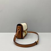 Celine Small Triomphe Bag In Textile And Natural Calfskin Tan/White - 18x14x6cm - 3
