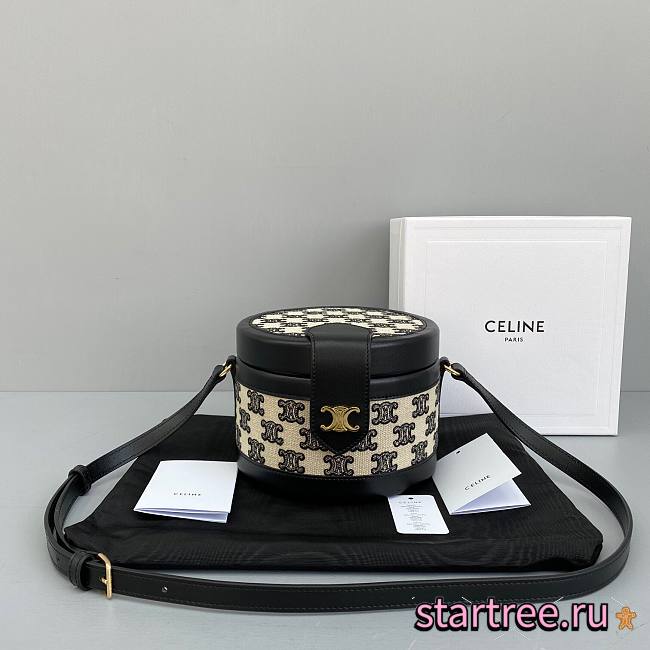 Celine Medium Tambour Bag In Textile Black - 17x12x17cm - 1