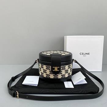 Celine Medium Tambour Bag In Textile Black - 17x12x17cm
