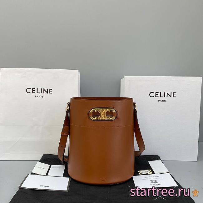 Celine Bucket Maillon Triomphe In Natural Calfskin Caramel - 25x29x22cm - 1