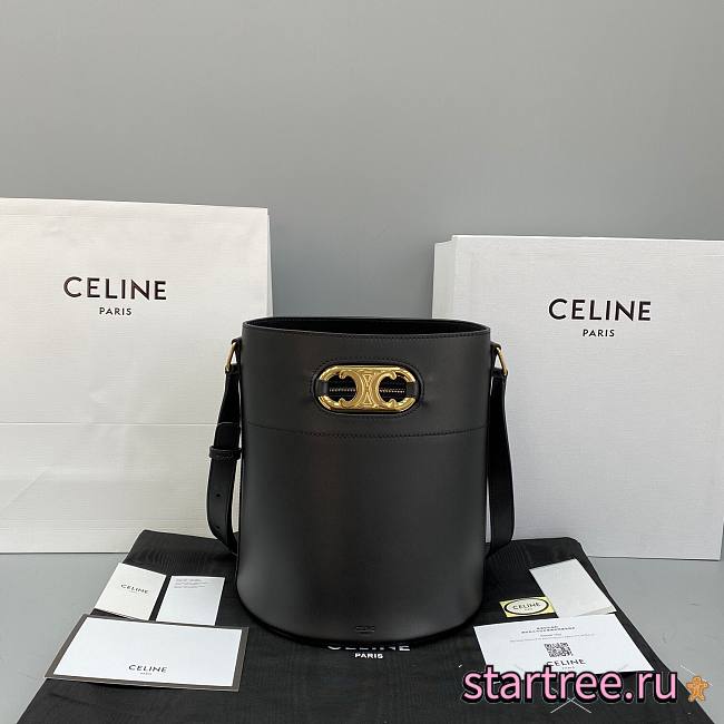 Celine Bucket Maillon Triomphe In Natural Calfskin Black - 25x29x22cm - 1