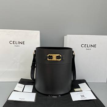 Celine Bucket Maillon Triomphe In Natural Calfskin Black - 25x29x22cm