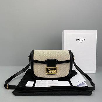 Celine Medium Sulky Bag In Textile And Calfskin Natural / Black - 23x16.5x6cm