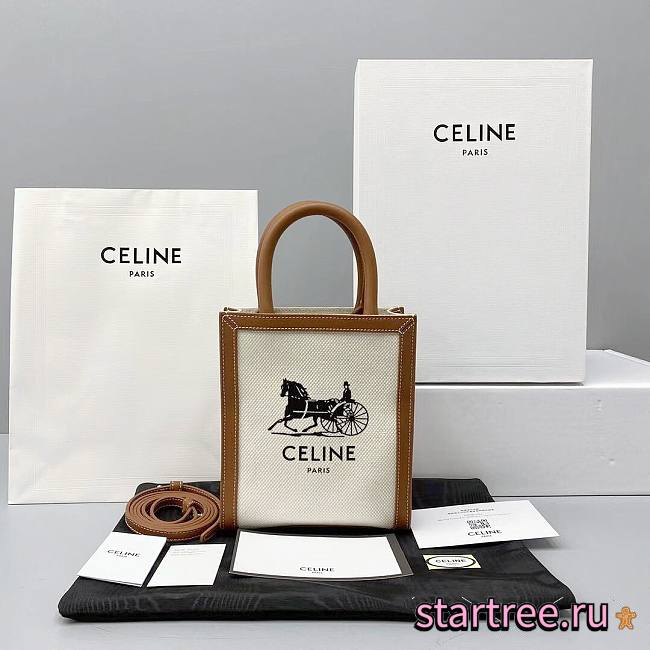 Celine Mini Vertical Cabas With Sulky Print Tan- 20x17x6cm - 1