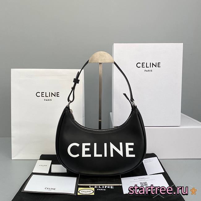 Celine Ava Bag In Smooth Calfskin With Celine Print Black - 25x14x7cm - 1