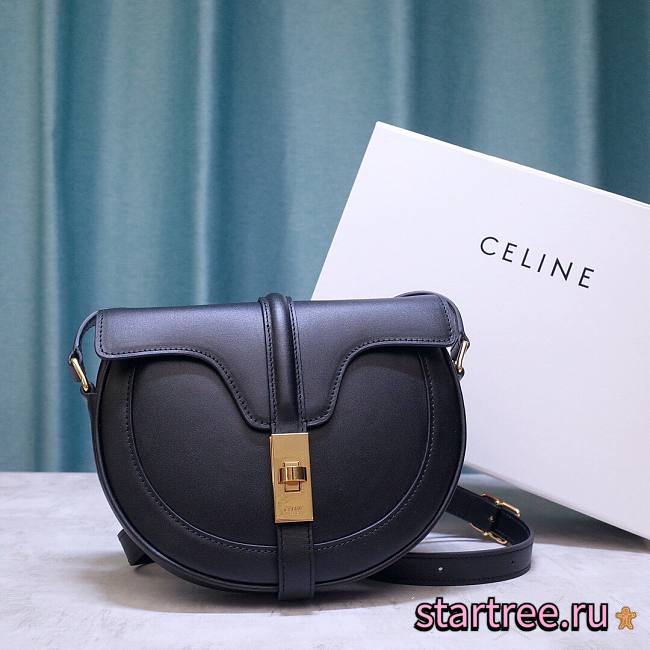 Celine Small Besace 16 In Satinated Calfskin Black - 19x16x4cm - 1