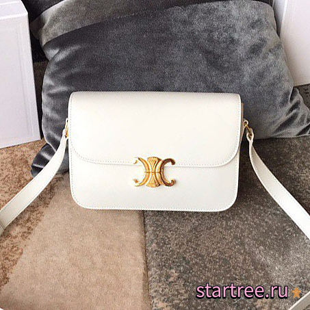 Celine Medium Triomphe Bag In Shiny Calfskin White - 22x16.5x7cm - 1