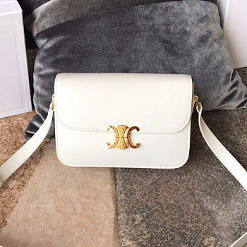 Celine Medium Triomphe Bag In Shiny Calfskin White - 22x16.5x7cm