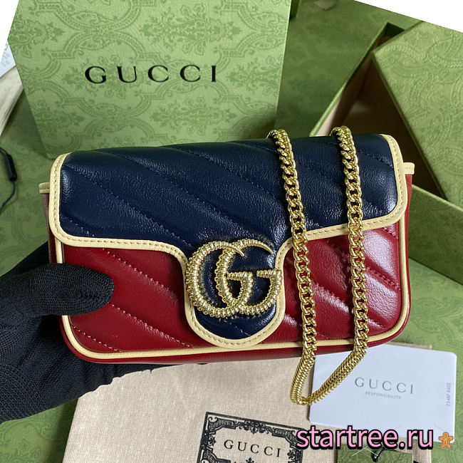 Gucci GG Marmont Mini Red/Blue Apricot Bag - 574969 - 16.5x10.2x5.1cm - 1