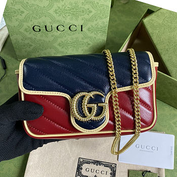 Gucci GG Marmont Mini Red/Blue Apricot Bag - 574969 - 16.5x10.2x5.1cm