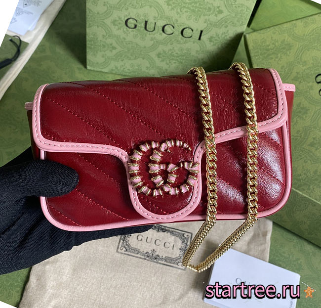 Gucci GG Marmont Mini Red/Pink Bag - 574969 - 16.5x10.2x5.1cm - 1