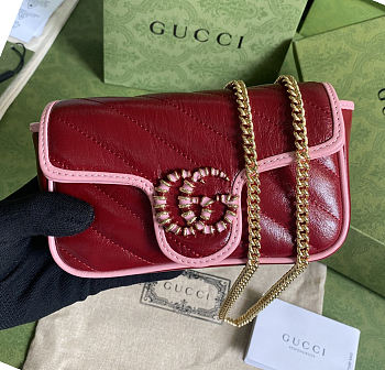 Gucci GG Marmont Mini Red/Pink Bag - 574969 - 16.5x10.2x5.1cm