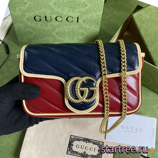 Gucci GG Marmont Super Mini Bag Blue And Red - 574969 - 16.5x10.2x5.1cm - 1