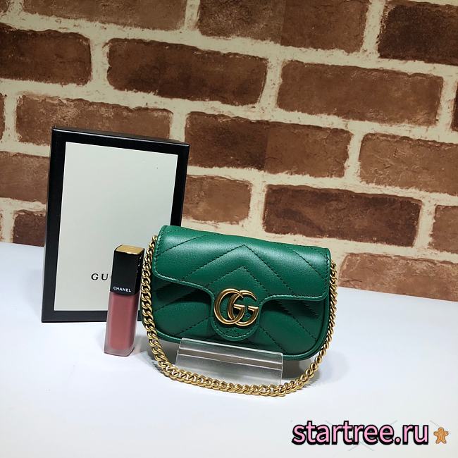  Gucci GG Marmont Chain Shoulder Mini Bag Green- 575161 - 13x9x5cm - 1