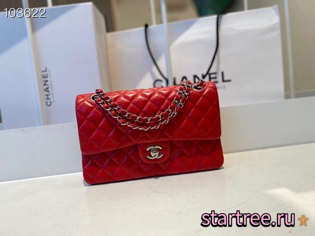 Chanel Classic Flap Chain Bag Red Silver - 25cm - 1