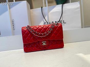 Chanel Classic Flap Chain Bag Red Silver - 25cm