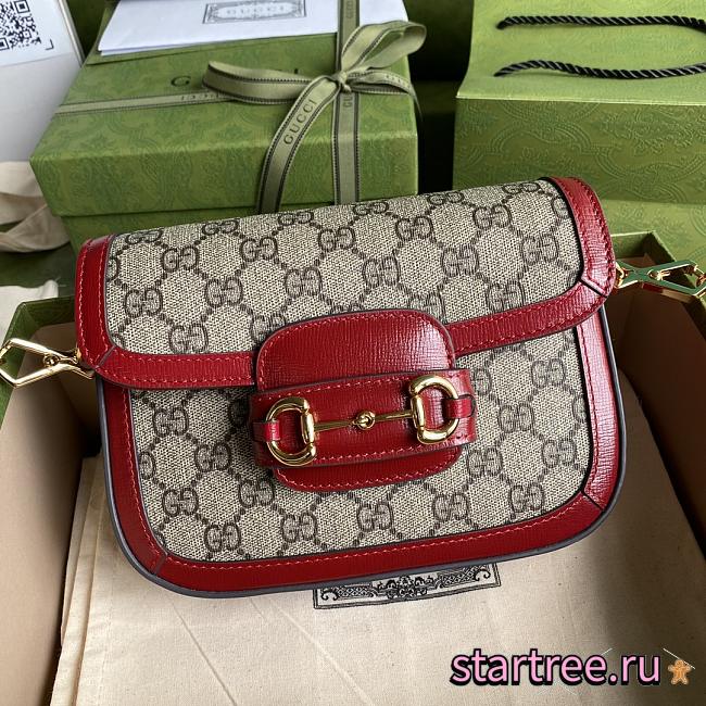 Gucci Horsebit 1955 Supreme Canvas Mini Red Bag - 658574 - 20.5x14x5cm - 1