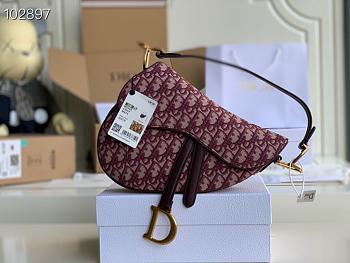 Dior Saddle Bag Burgundy Oblique Jacquard - M0446C - 25.5 x 20 x 6.5 cm