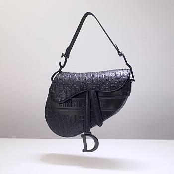 Dior Saddle Bag Black Oblique Embossed Calfskin - 26x20x7cm