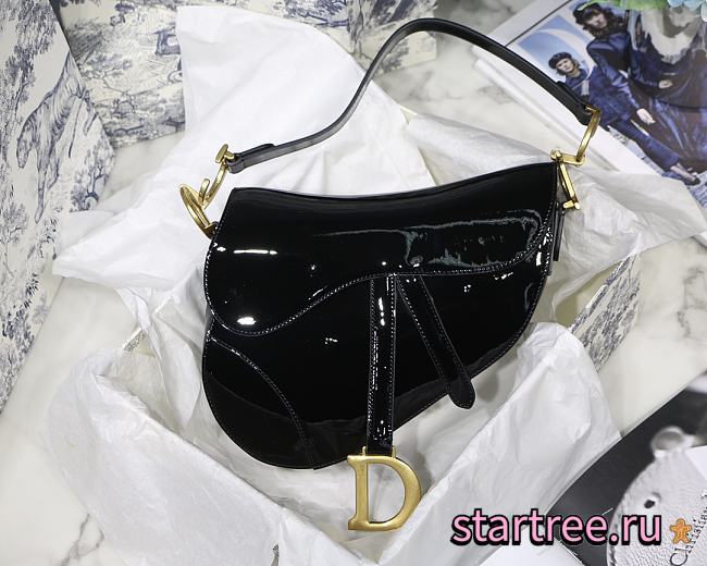 Dior Black Patent Leather Saddle Bag with Gold Hardware - 25.5x20x6.5cm - 1