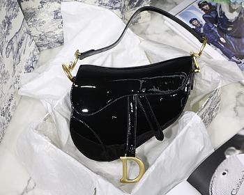 Dior Black Patent Leather Saddle Bag with Gold Hardware - 25.5x20x6.5cm