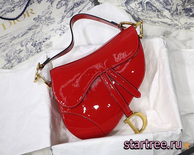 Dior Red Patent Leather Saddle Bag with Gold Hardware - 25.5x20x6.5cm - 1