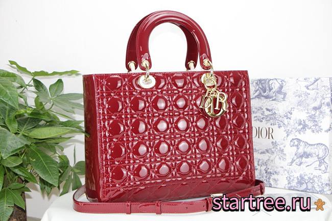 Dior Lady Large Cherry Red Patent Bag - M0566O - 32 x 25 x 11 cm - 1