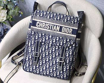Dior Backpack Blue Oblique Embroidered Canvas - 28x36x12cm