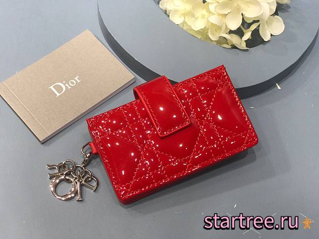  Dior Lady 5-gusset Red Patent Card Holder  - S0074O - 10.5 x 6 x 3 cm - 1