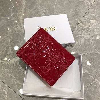 Dior Lady Mini Wallet Cherry Red Patent - S0178O - 11x9x3.5cm