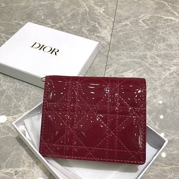Dior Lady Mini Wallet Red Wine Patent - S0178O - 11x9x3.5cm