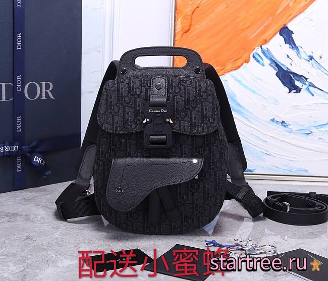 Dior Saddle Backpack Black Black Dior Oblique Jacquard - 1ADBA0 - 19x27.5x11.5cm - 1