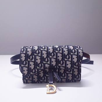 Dior Saddle Belt Pouch Blue Oblique Jacquard -  S5619C - 17x11x4cm