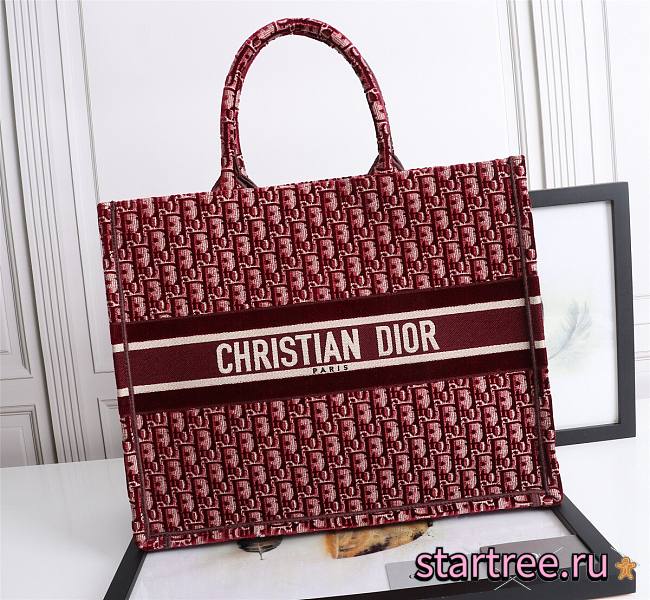 Christian Dior| Book Tote Burgundy  Oblique Embroidery - M1286Z - 41cm - 1