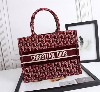 Christian Dior| Book Tote Burgundy  Oblique Embroidery - M1296Z - 36cm