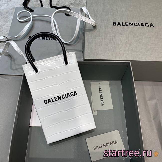 Balenciaga| Shopping Phone Holder In White Crocodile - 12x4.5x18cm - 1