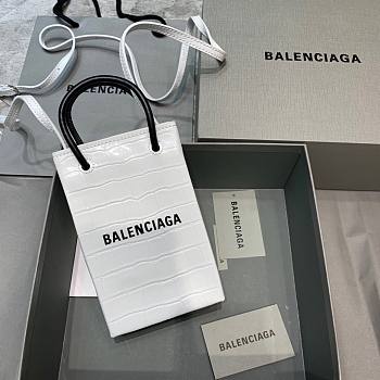Balenciaga| Shopping Phone Holder In White Crocodile - 12x4.5x18cm